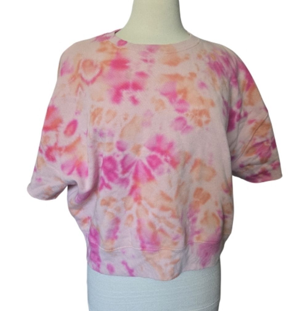 Victoria's Secret PINK Short-Sleeve Cropped Tie-Dye Sweatshirt - M